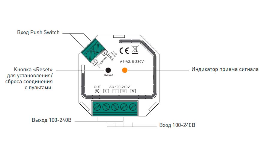 Реле EASYBUS AC 220В, с функцией push dim, 400Вт. SWG